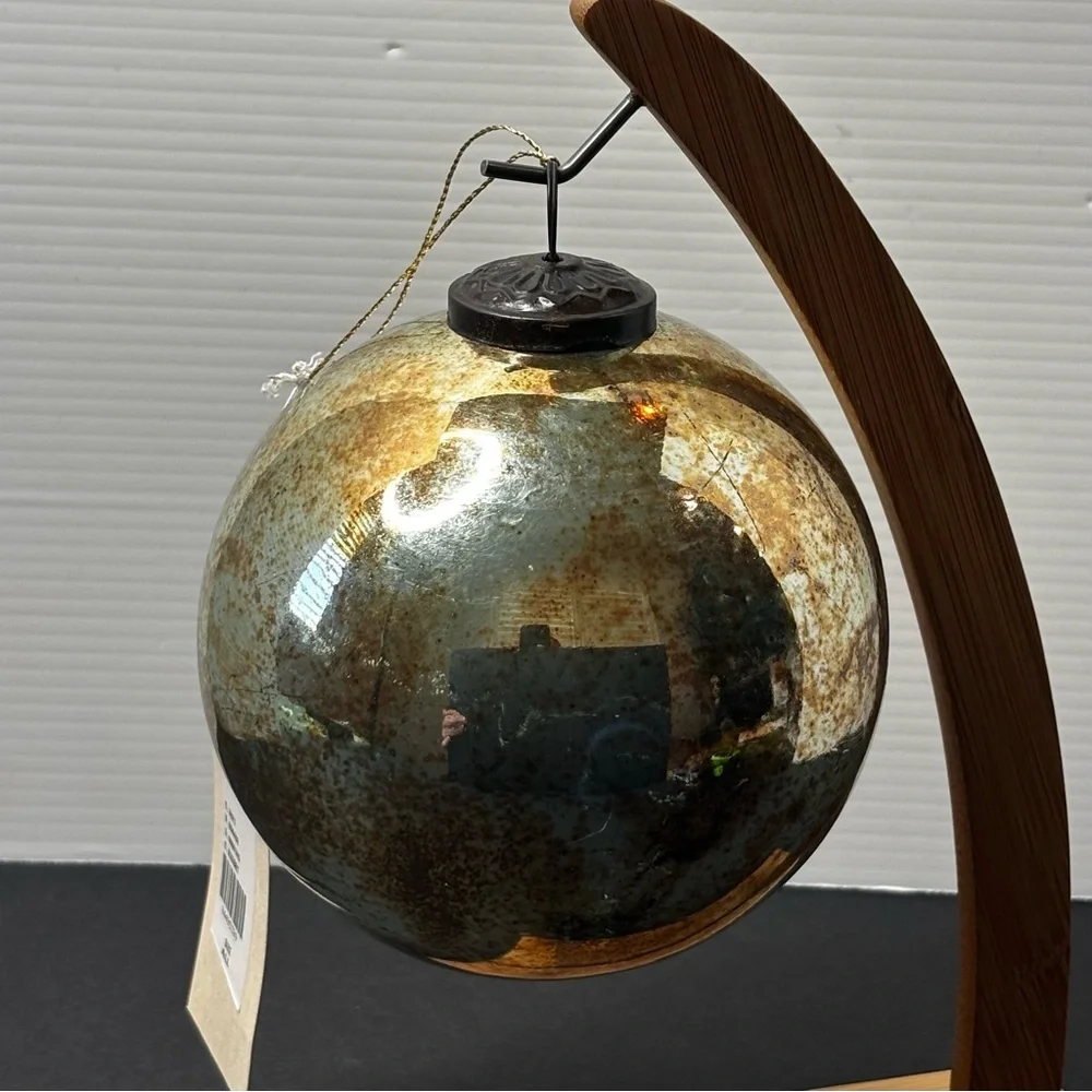 NWT Anthropologie/Terrain Aged Turquoise Glass Globe Xmas Ornament 4.75”
